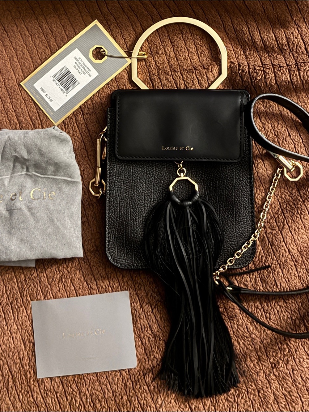 Louise et Cie Black Mini Crossbody with Tassel and Gold Accents